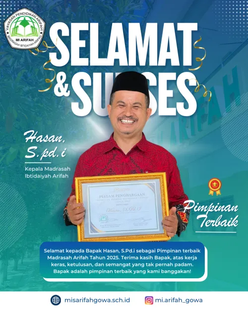 Alhamdulillah selamat kepada Kepala Madrasah MI Arifah bapak Hasan, S.Pd.I